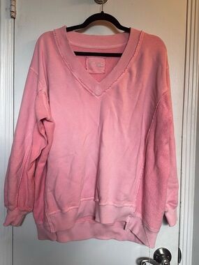 Aerie Oversized V-Neck Sweatshirt Pink Size XS (fits like L)